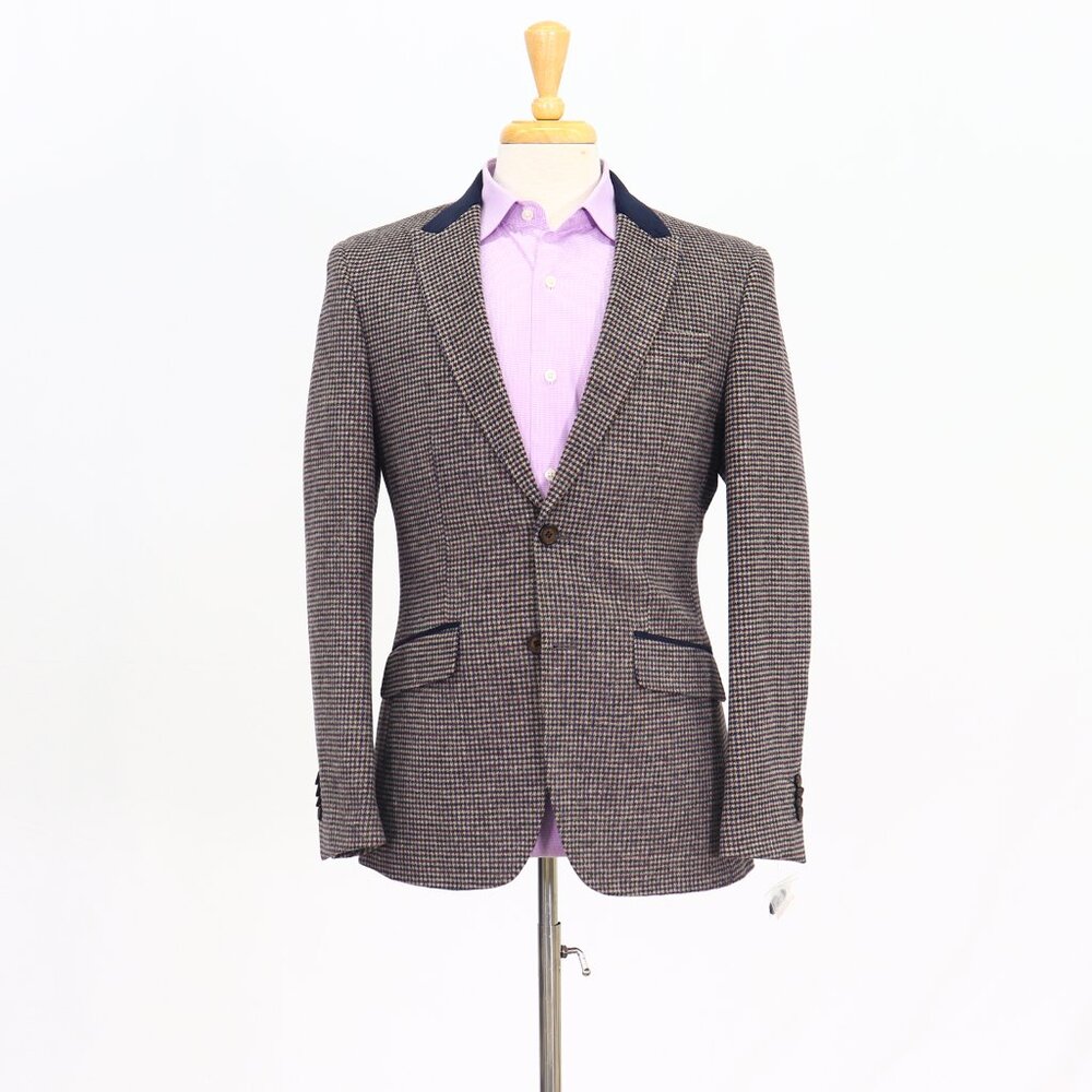 Gianni Feraud 38R Gray Blazer Sport Coat Jacket 2-Button Houndstooth Y021
